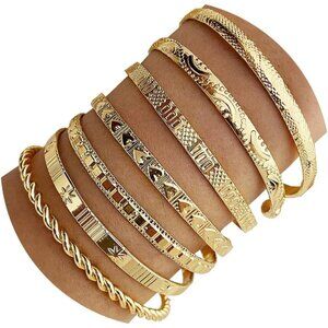 Women Gold 14k Plated Multi Layer Stackable Cuff Trendy Elegance Bracelet Set